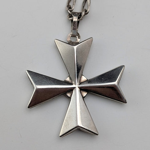 英国復古 純銀製馬爾他十字型墜飾 附純銀項鍊 總重14.3g