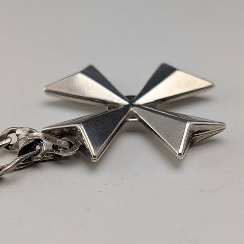 英国復古 純銀製馬爾他十字型墜飾 附純銀項鍊 總重14.3g