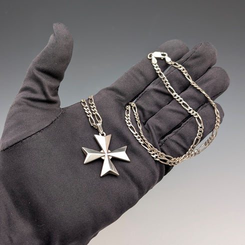 英国復古 純銀製馬爾他十字型墜飾 附純銀項鍊 總重14.3g