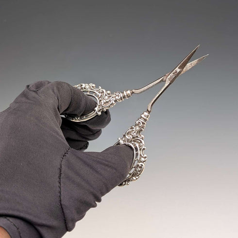 British Antique Pure Silver Handle Grooming Scissors Levi & Salaman