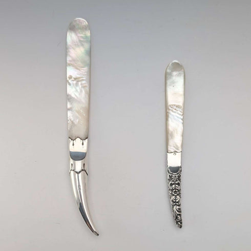 1905 British Antique Pure Silver Handle White Mother-of-Pearl Blade Letter Opener Adie&Lovekin