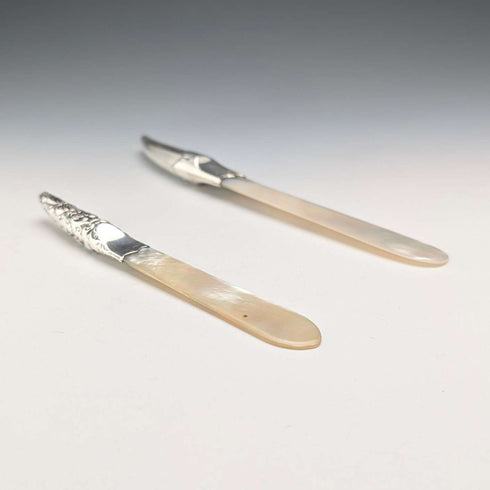 1905 British Antique Pure Silver Handle White Mother-of-Pearl Blade Letter Opener Adie&Lovekin