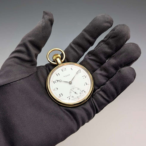 Circa 1960s Antique Swiss RONE Pocket Watch Gold-Plated Open Face Works Well