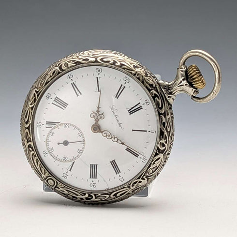 19th century antique LABRADOR (Omega) pocket watch with relief engraving, open face, in good working condition