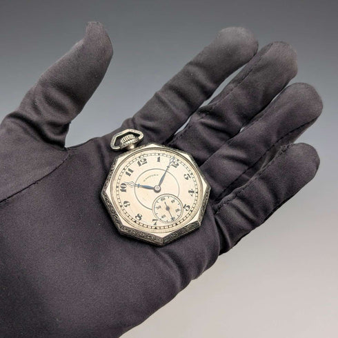 1918年頃 アンティーク ハンプデン 懐中時計 金張りオクタゴンケース 動作良好