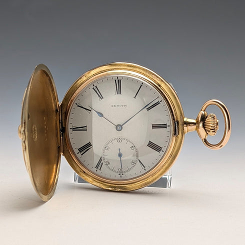 1913年左右 Zenith 懷錶 龍浮雕雕刻 K18金 獵人式錶殼 運作良好