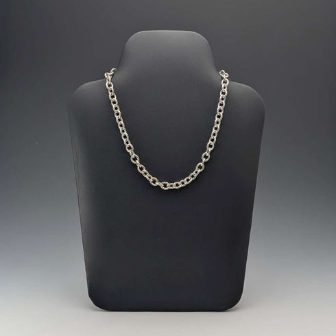 British Vintage Sterling Silver Donut Chain Necklace with Heart Charm, 45cm, 60g