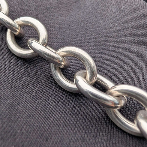 British Vintage Sterling Silver Donut Chain Necklace with Heart Charm, 45cm, 60g