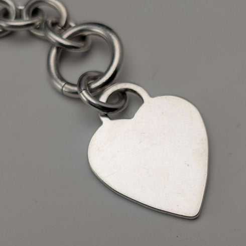 British Vintage Sterling Silver Donut Chain Necklace with Heart Charm, 45cm, 60g