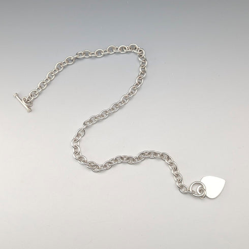 英國復古純銀甜甜圈鏈項鍊,搭配心形吊墜,45厘米,60克