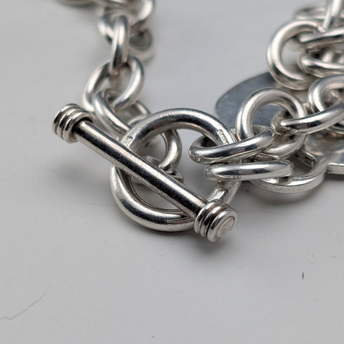 英國復古純銀甜甜圈鏈項鍊,搭配心形吊墜,45厘米,60克