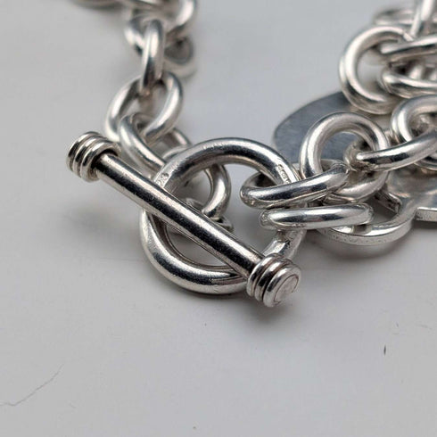 British Vintage Sterling Silver Donut Chain Necklace with Heart Charm, 45cm, 60g