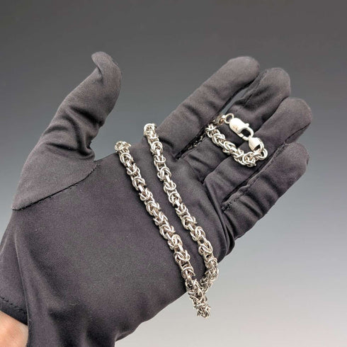 Vintage Sterling Silver Byzantine Chain Necklace, 46cm, 47g
