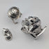 British Vintage Sterling Silver Miniature Figurines: Old Woman Knitting Lace and Cat, Total 132g, RKH