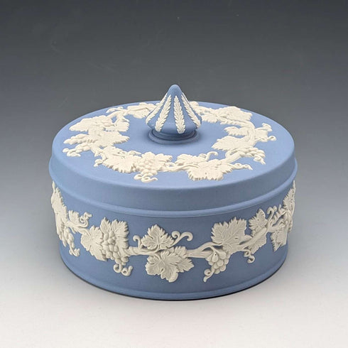 Vintage British Wedgwood Jasperware Round Bonbonniere in Pale Blue