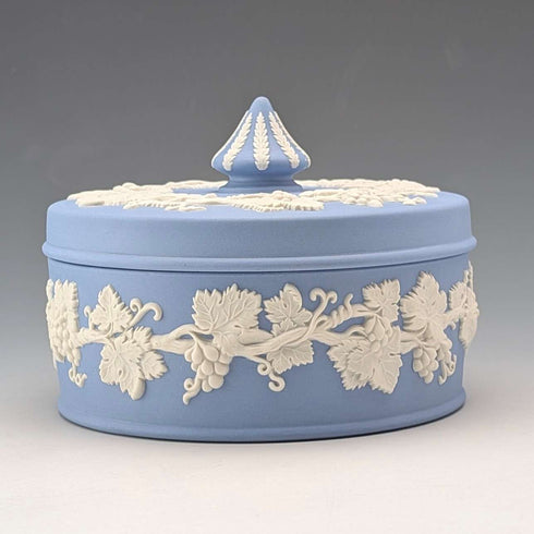 Vintage British Wedgwood Jasperware Round Bonbonniere in Pale Blue