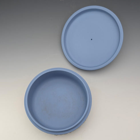 英国ヴィンテージ ウェッジウッド ジャスパーウェア製 丸型ボンボニエール ペールブルー