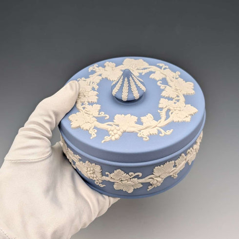 Vintage British Wedgwood Jasperware Round Bonbonniere in Pale Blue