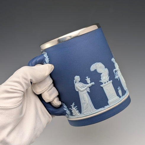 1917 Wedgwood/Elkington Jasperware Mug, Silver Plated, Royal Blue