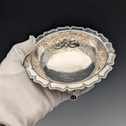 1891 British Antique Silverplate Footed Bowl, 13.5cm Diameter