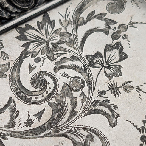 美國古董 Britannia 金屬籃,附可調式提把和支腿,產自 Meriden Britannia