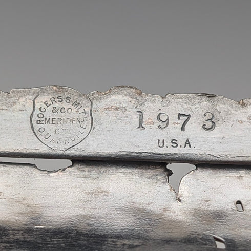 美國古董 Britannia 金屬籃,附可調式提把和支腿,產自 Meriden Britannia