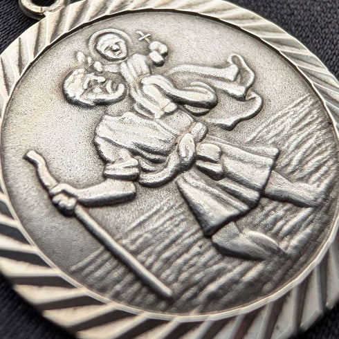 Vintage Saint Christopher Sterling Silver Medal Pendant ① with Sterling Silver Necklace, Total 7.4g