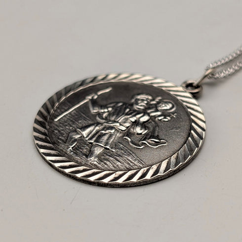 ヴィンテージ 聖クリストファー 純銀製 メダイペンダント① 純銀ネックレス付 計7.4g