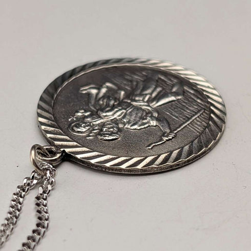 Vintage Saint Christopher Sterling Silver Medal Pendant ① with Sterling Silver Necklace, Total 7.4g