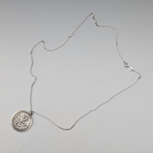 ヴィンテージ 聖クリストファー 純銀製 メダイペンダント① 純銀ネックレス付 計7.4g