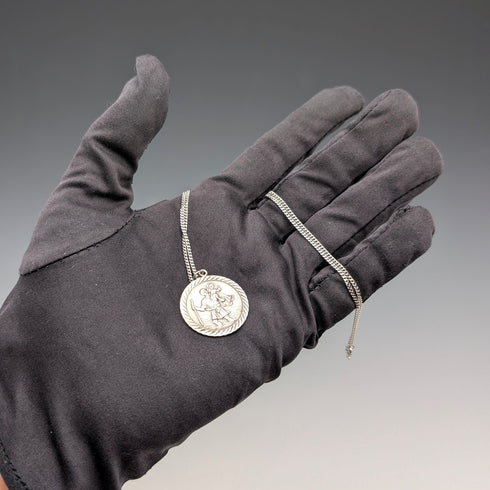 ヴィンテージ 聖クリストファー 純銀製 メダイペンダント① 純銀ネックレス付 計7.4g