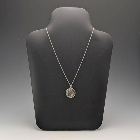 復古聖克里斯多福純銀獎章吊墜②,搭配純銀項鍊,總重5.6克