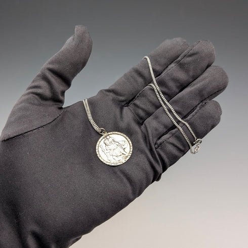 復古聖克里斯多福純銀獎章吊墜②,搭配純銀項鍊,總重5.6克