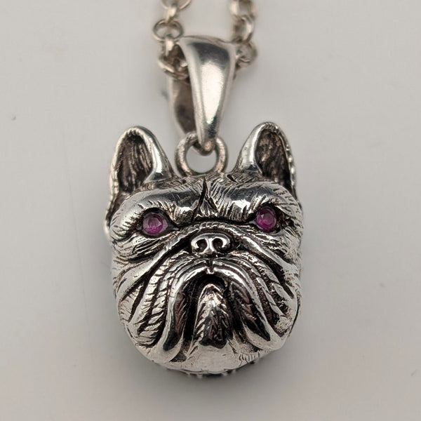 復古鬥牛犬頭純銀吊墜,搭配純銀項鍊,總重13.5克
