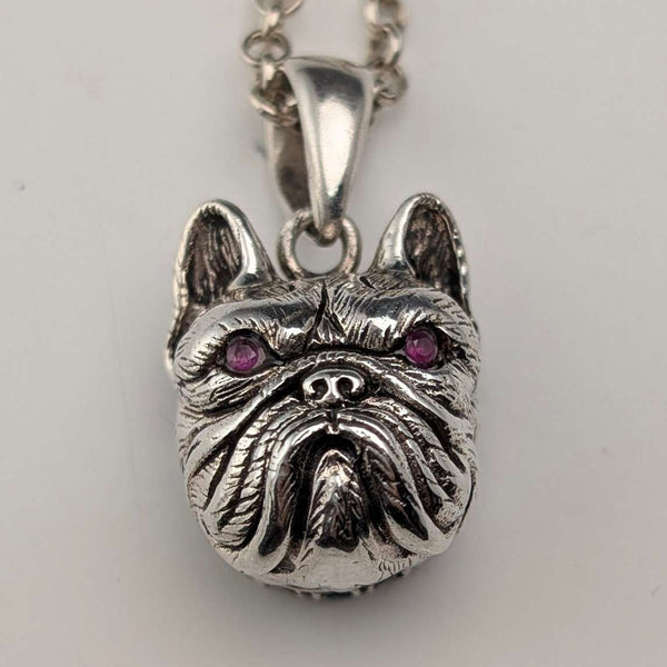 Vintage Bulldog Head Sterling Silver Pendant with Sterling Silver Necklace, Total 13.5g