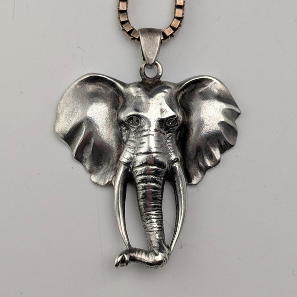 英國復古象頭純銀吊墜,配鍍金項鍊,總重19克