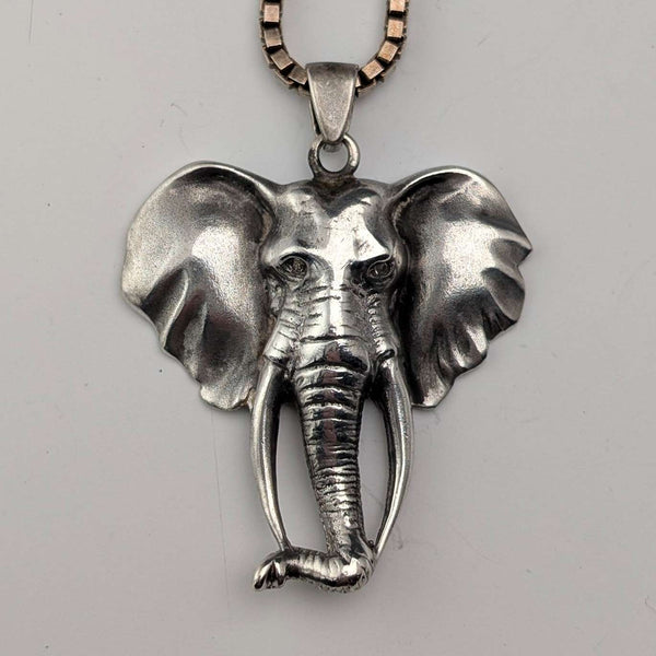 British Vintage Elephant Head Sterling Silver Pendant with Sterling Silver Gold-Plated Necklace, Total 19g