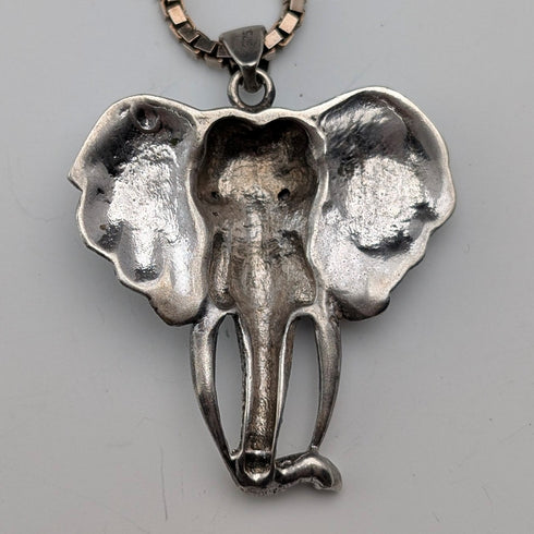 英国ヴィンテージ エレファントヘッド 純銀製ペンダント 純銀金メッキネックレス付 計19g