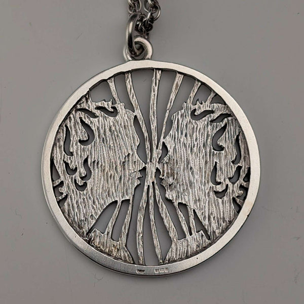 British Vintage Gemini Zodiac Sign Sterling Silver Pendant with Sterling Silver Necklace, Total 54g, Deakin & Francis