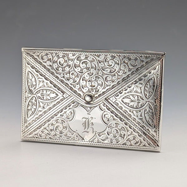 1905 Antique British Sterling Silver Envelope-Shaped Card Case 52g Adie & Lovekin