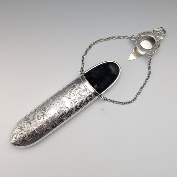 1903 British Antique Sterling Silver Chatelaine Eyeglass Case, 80g, Levi & Salaman