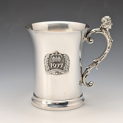 1977年 英国エリザベスⅡ世 戴冠25周年ジュビリー 純銀製マグカップ 302g Birmingham Mint 箱・説明書付き 極美品