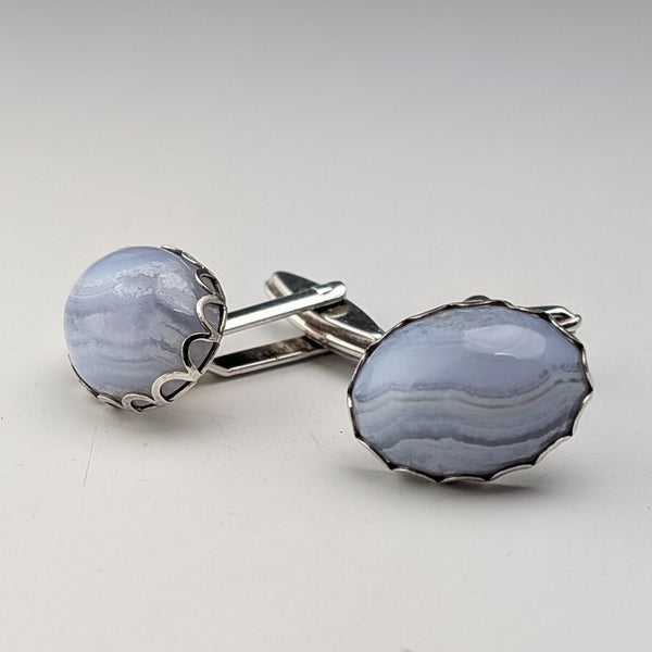 Vintage sterling silver blue lace agate cufflinks