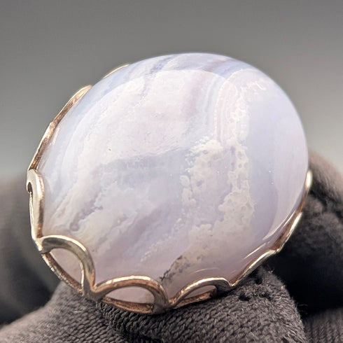 ヴィンテージ 純銀台座 ブルーレースアゲート カフリンクス カフスボタン