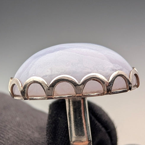 ヴィンテージ 純銀台座 ブルーレースアゲート カフリンクス カフスボタン