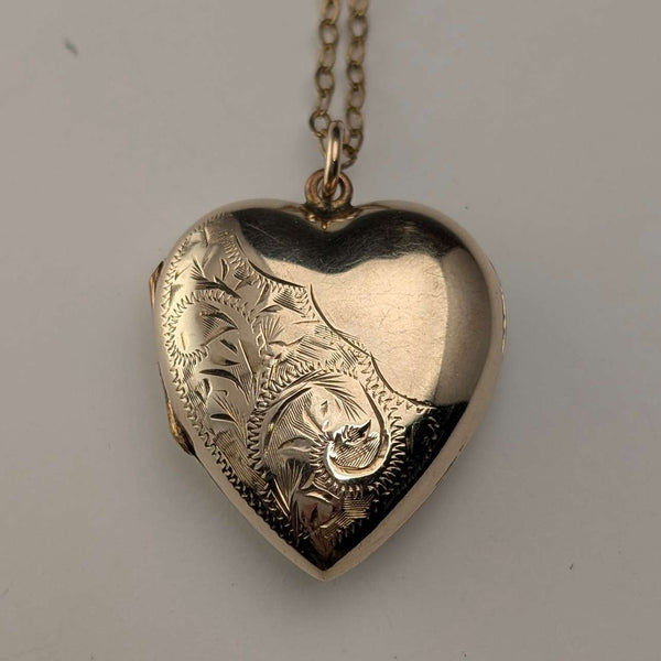 British Vintage 9ct Gold Heart Locket Pendant with RG Necklace