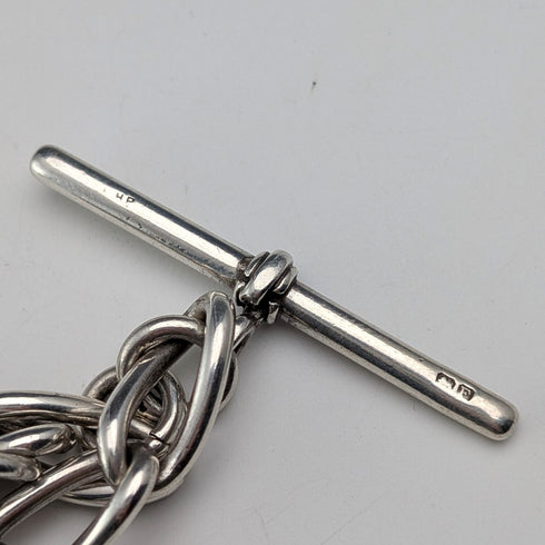 1929 British Vintage Sterling Silver Albert Chain, 42g, British Sixpence Coin Fob