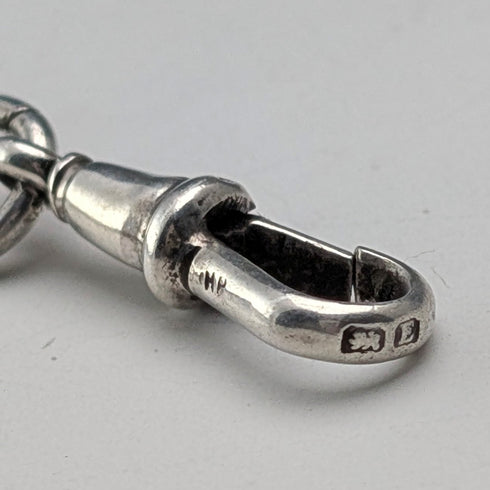1929 British Vintage Sterling Silver Albert Chain, 42g, British Sixpence Coin Fob