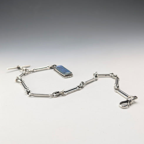 1889 British Antique Fancy Link Sterling Silver Albert Chain, 45g, Morpho Decorated Fob