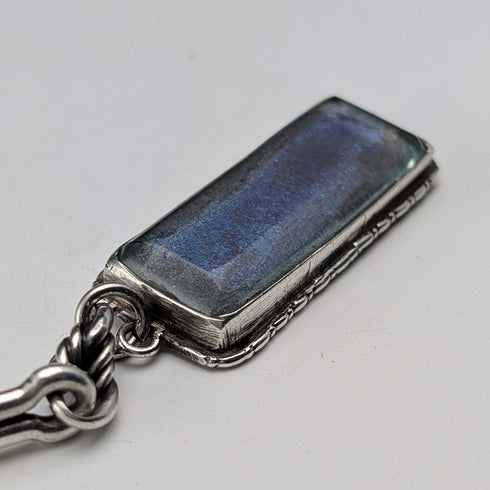 1889 British Antique Fancy Link Sterling Silver Albert Chain, 45g, Morpho Decorated Fob